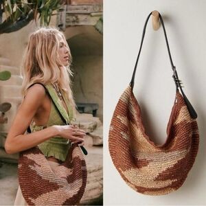 Free People Tan/Brown Slouchy Straw Tote(NWT)